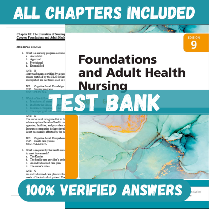Test bank for Foundations and Adult Health Nursing, 9th Edition by Kim cooper, gosnell
